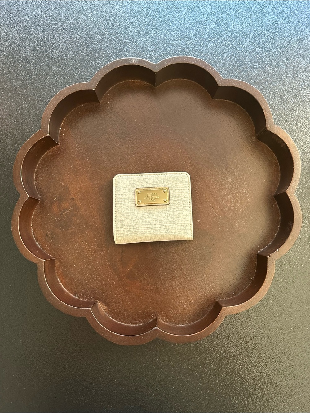 Women’s White Guess Compact Wallet with Gold Logo Plate
